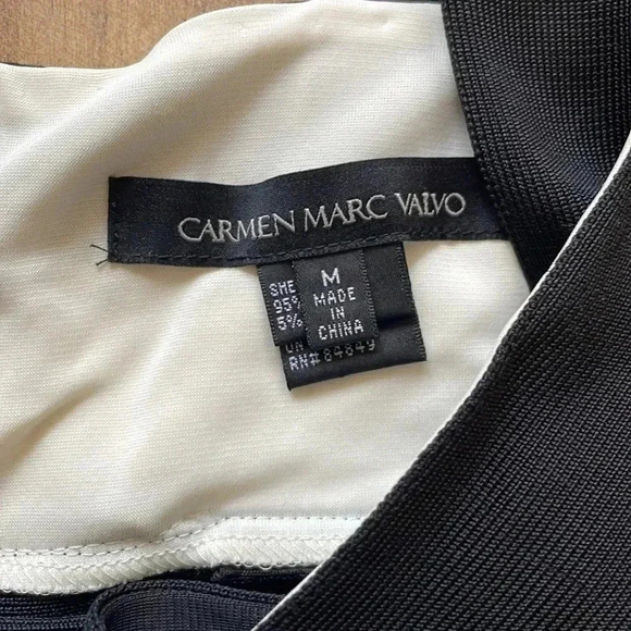 Carmen Marc Valvo Black & White Bandage Midi Cocktail Dress Sz M - Picture 3 of 7